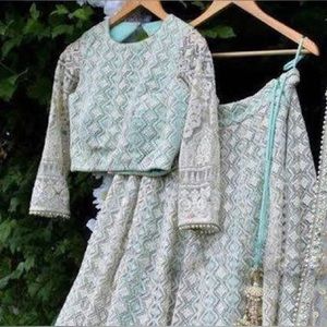 Mint Green Embroidered Lengha